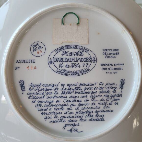 Vintage D'Arceau Limoges Lafayette Legacy Collector Plate 2 North Island Landing - Picture 8 of 10